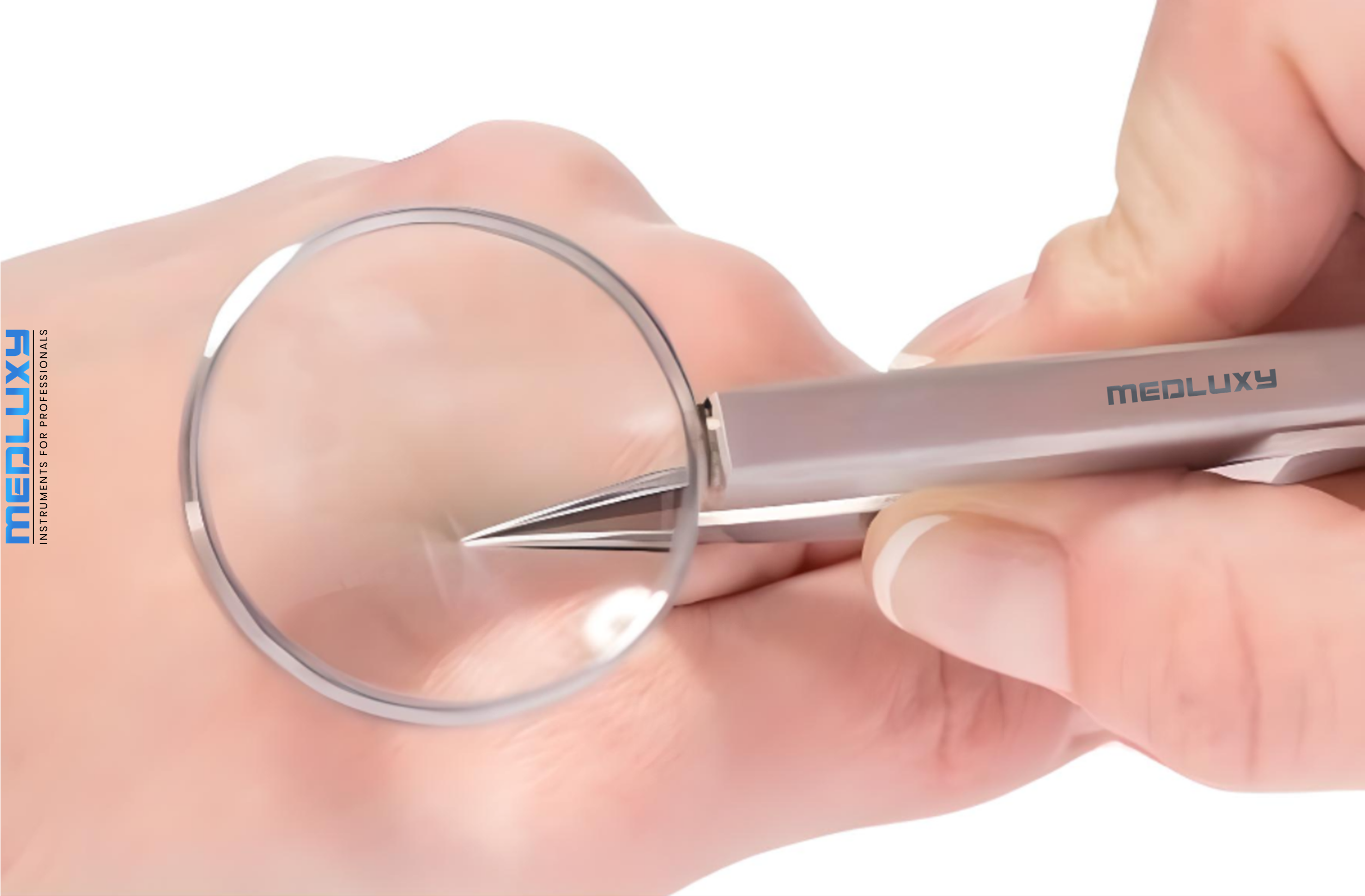 Medluxy - Splinter Tweezers with Magnifying Glass (adjustable magnifying glass) - Straight - Fine point - 11 cm (splinter tweezers, hobby, beauty, jewelry)